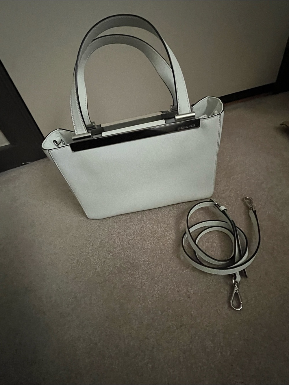 Michael Kors White Leather Satchel with Removable Strap